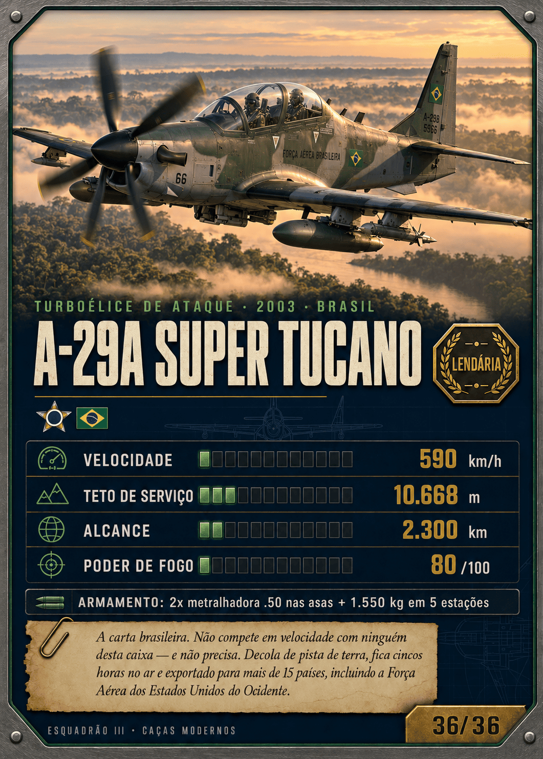 Carta do caça A-29A Super Tucano