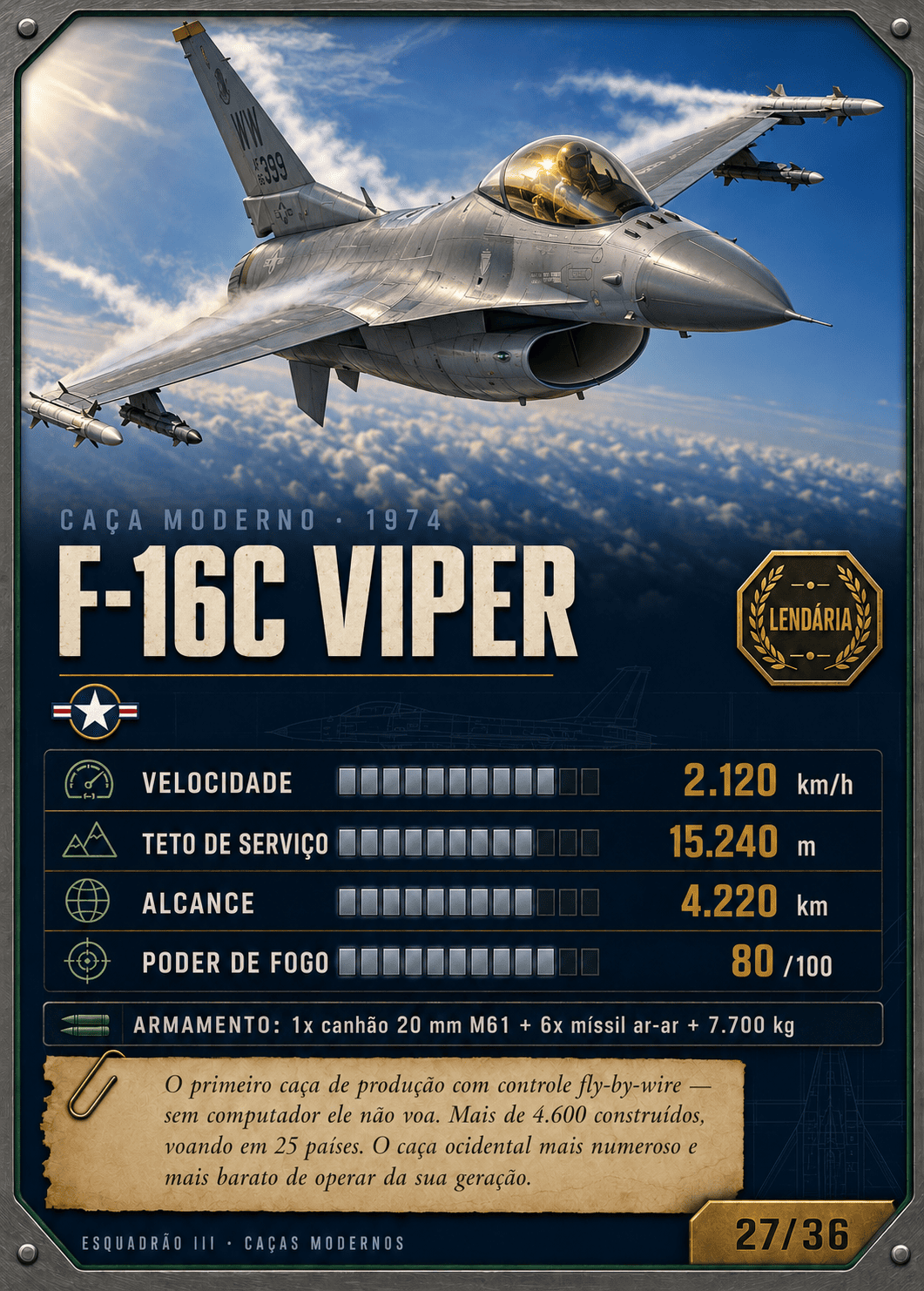 Carta do caça F-16C Viper