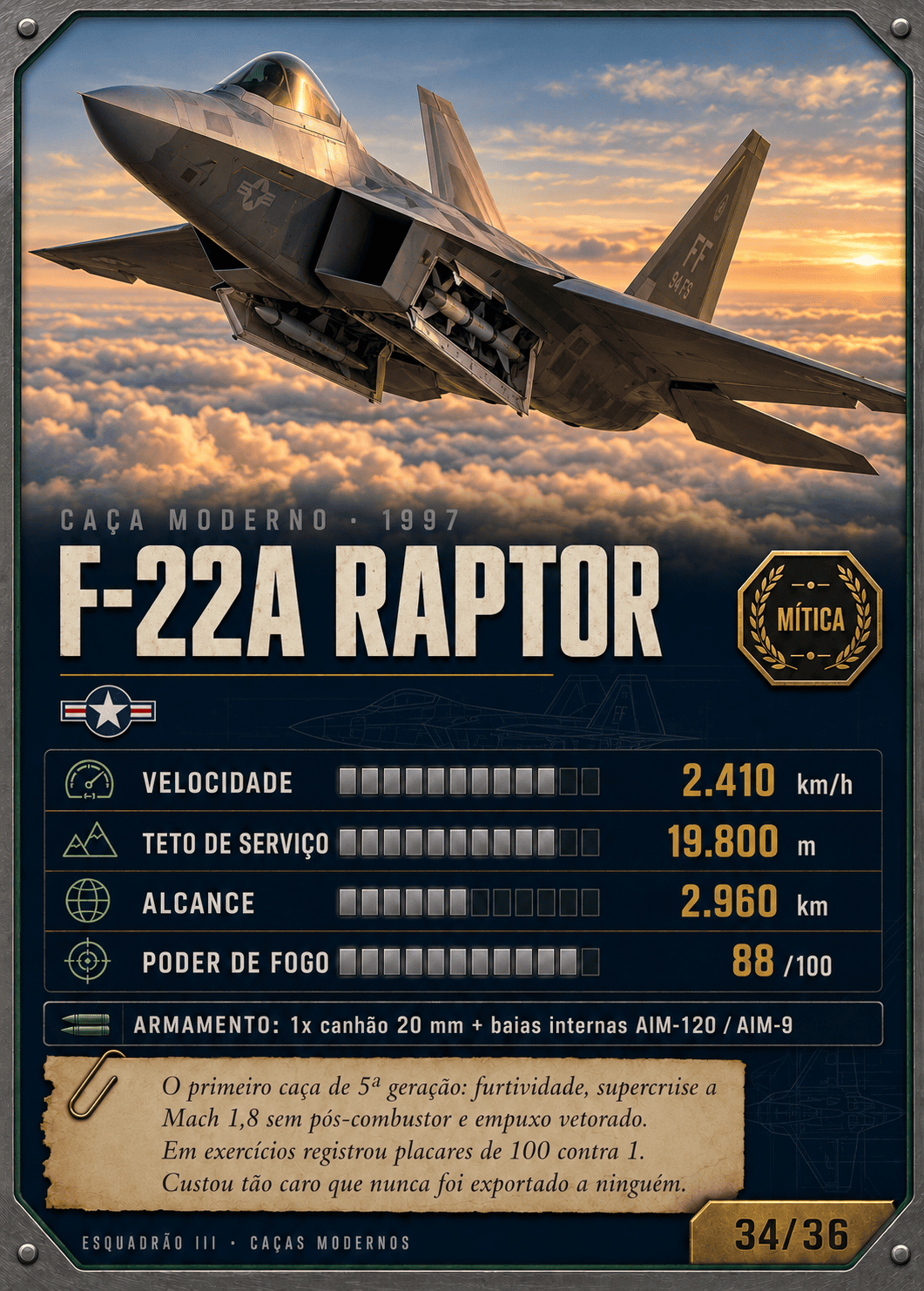 Carta do caça F-22A Raptor