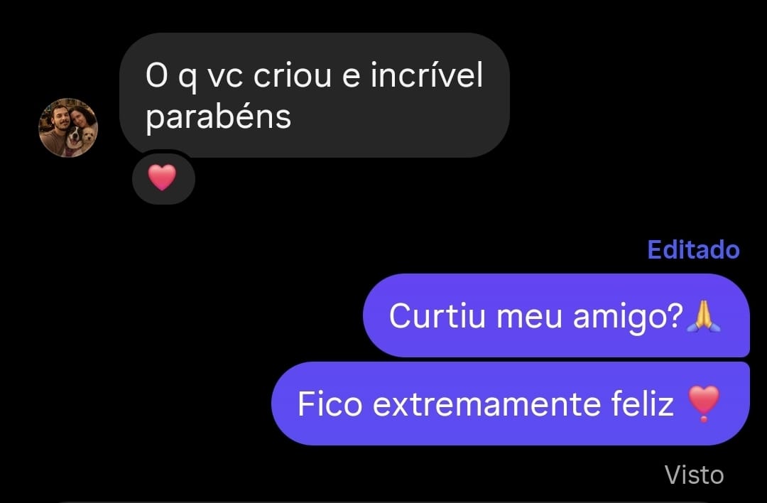 Conversa no Instagram em que um cliente diz que o produto ficou incrível