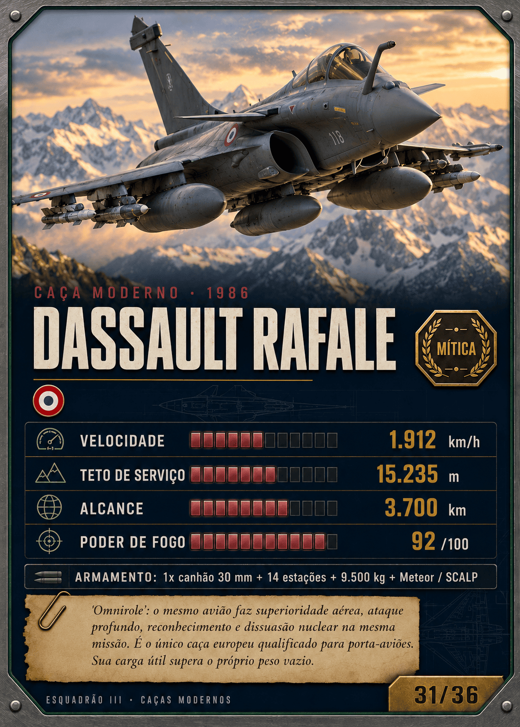 Carta do caça Dassault Rafale