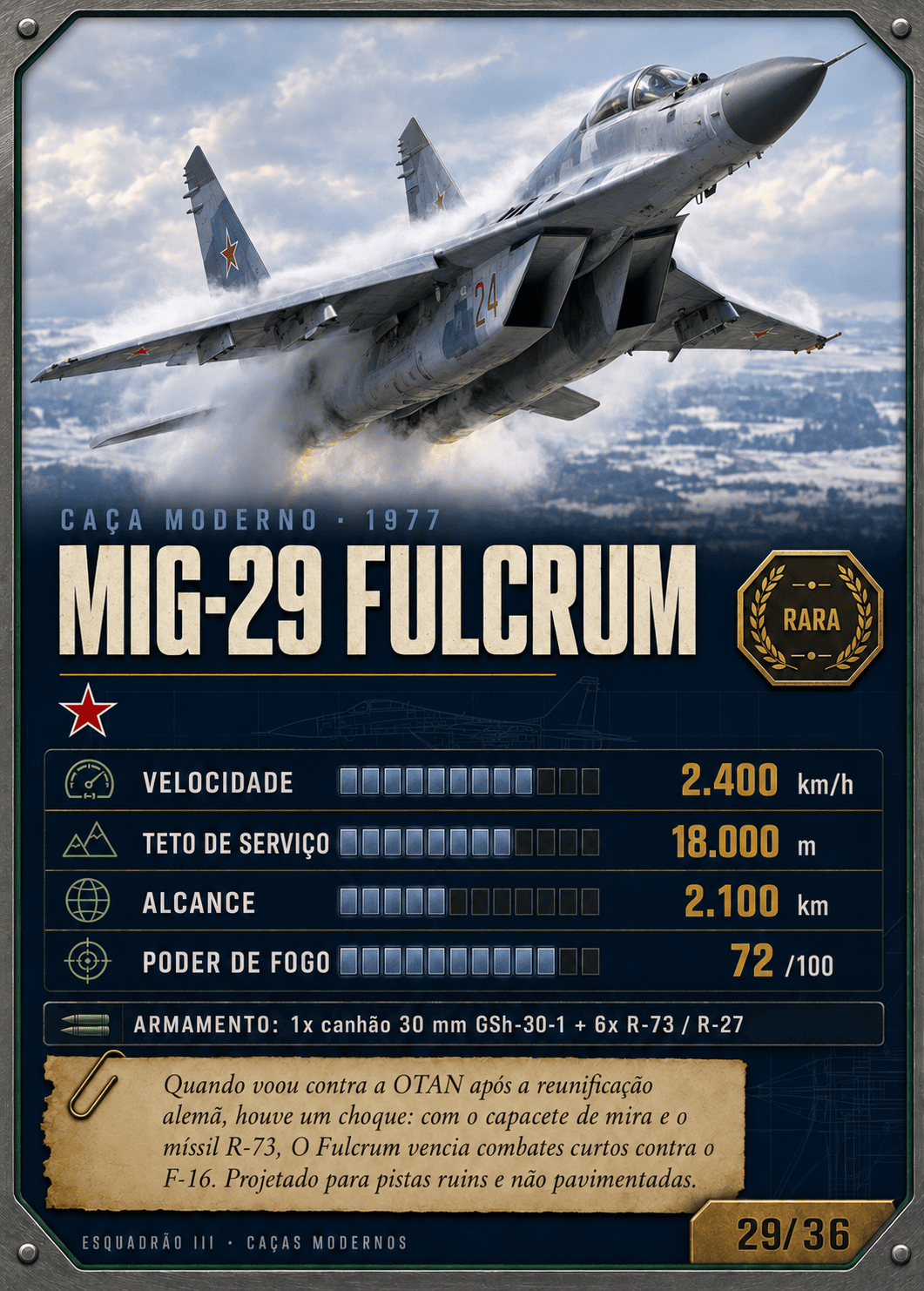 Carta do caça MiG-29 Fulcrum
