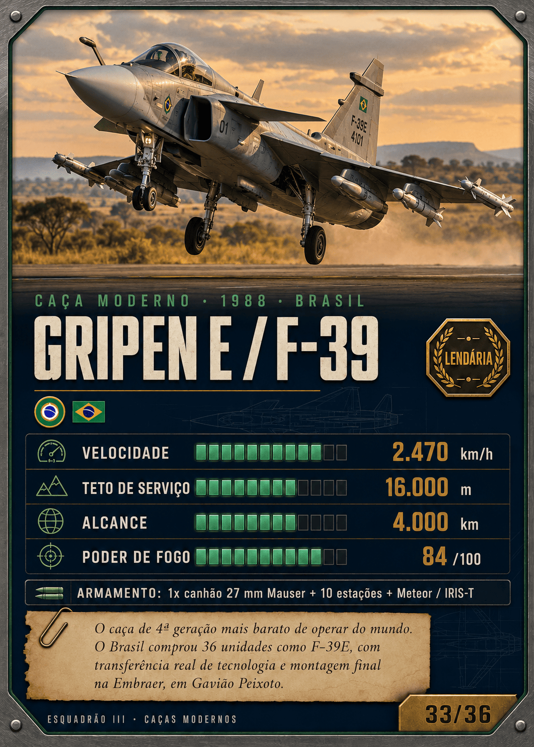 Carta do caça Gripen E / F-39