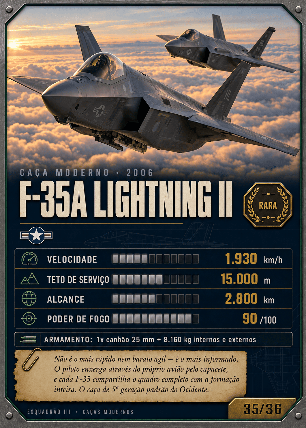 Carta do caça F-35A Lightning II